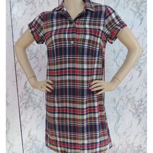 "J CREW" MULTICOLOR PLAID PRINT COLLARED POP OVER SHIFT CASUAL DRESS SIZE: XS